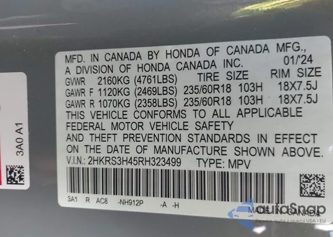 2024 Honda Cr-V Ex 2Wd z USA, uszkodzony, nr VIN 2HKRS3H45RH323499